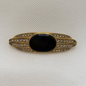 Vintage Carolee Black Enamel Rhinestone Brooch